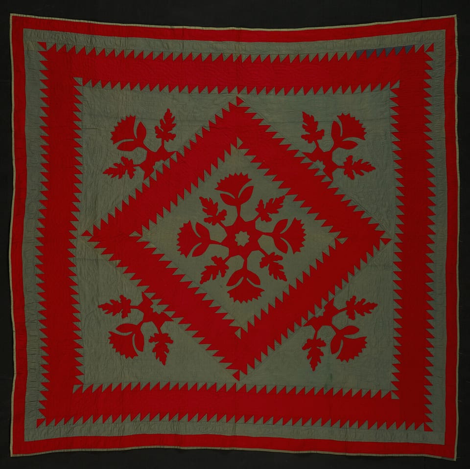 "Sawtooth" or "Jagged Square" Quilt by Unknown maker, American, pieced and appliqued cotton